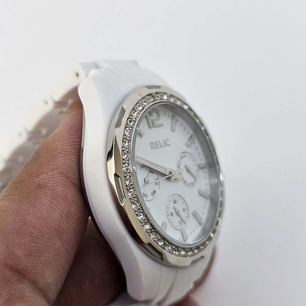 Relic Watch Women 38MM White Dial‎ Day Date White Band 6" Wrist New Battery - Picture 4 of 12